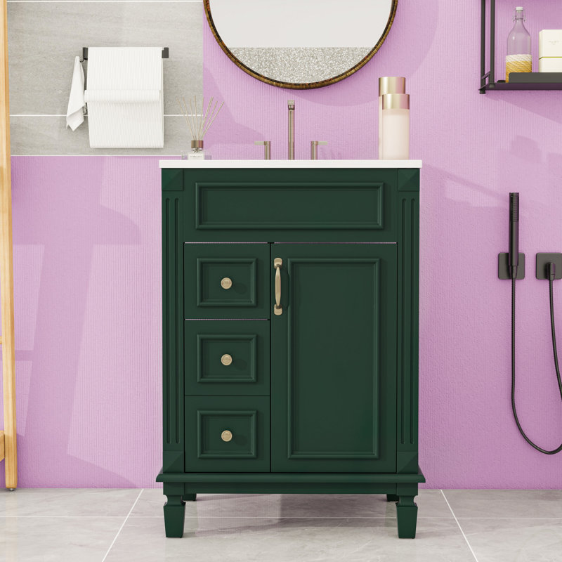 Meuble-lavabo avec 2 tiroirs et tablette réglable, Vert