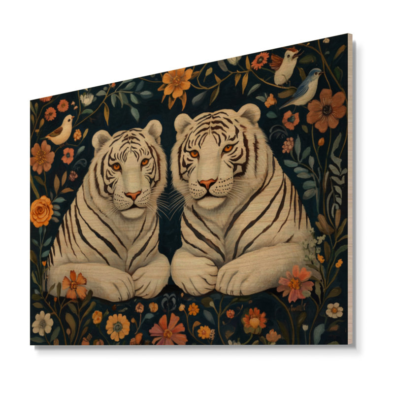 Gardiens du jardin folklorique - Affiche murale en bois de tigre blanc, H 24 po x l 32 po