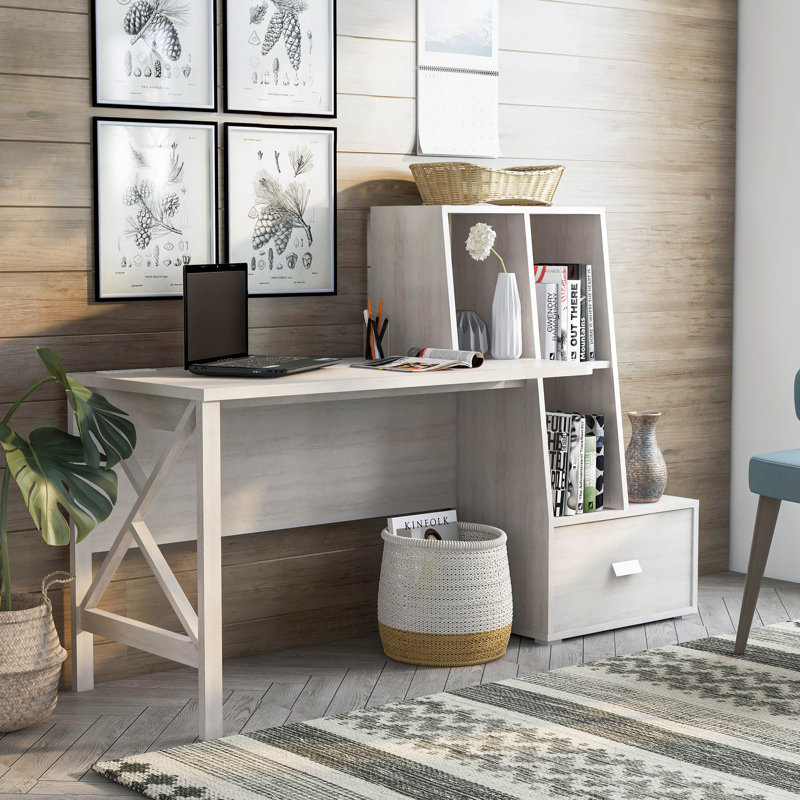 Theo Executive Desk with Power Outlet, White Oak