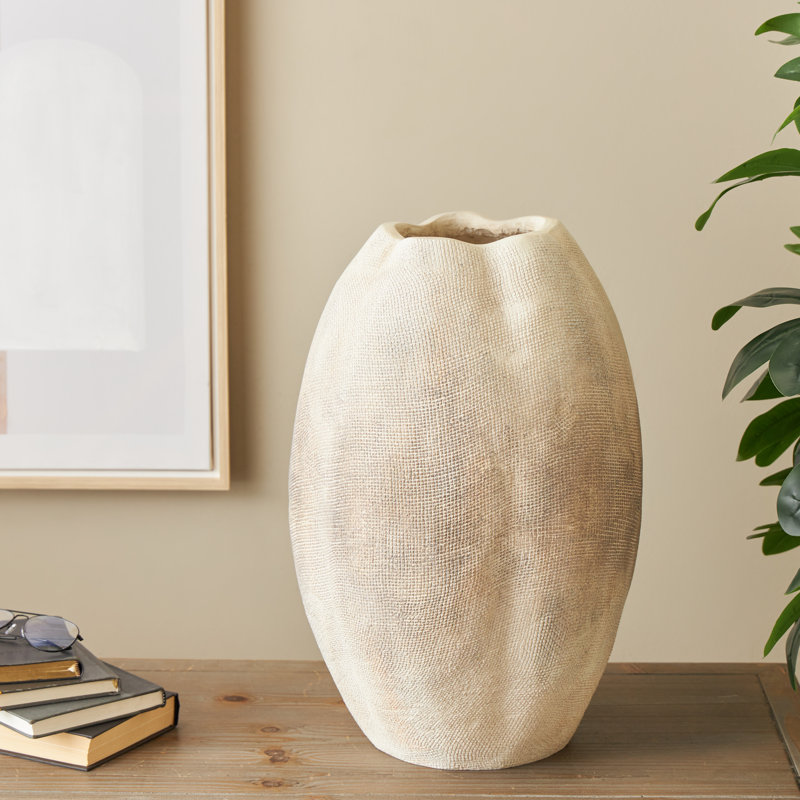 Cole And Grey Magnesium Oxide Antique Decorative Vase With Checkered Patterns, 20.45" H x 13.85" W x 13.85" D