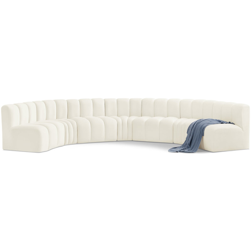 Hisa Upholstered Curved Sectional Reversible, Cream Velvet