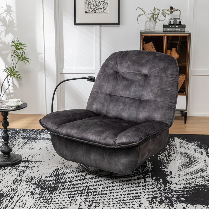 Fauteuil pivotant inclinable avec support pour téléphone portable pour chambre à coucher, Velours noir