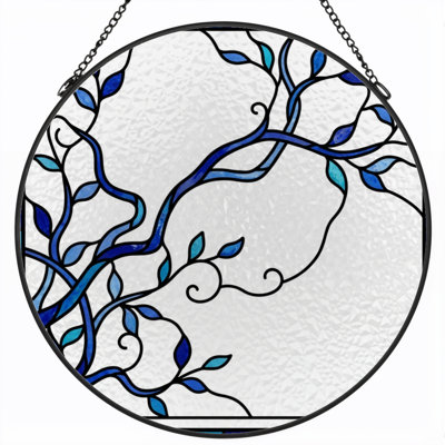 12"H Blue Vine Stained Glass Window Panel