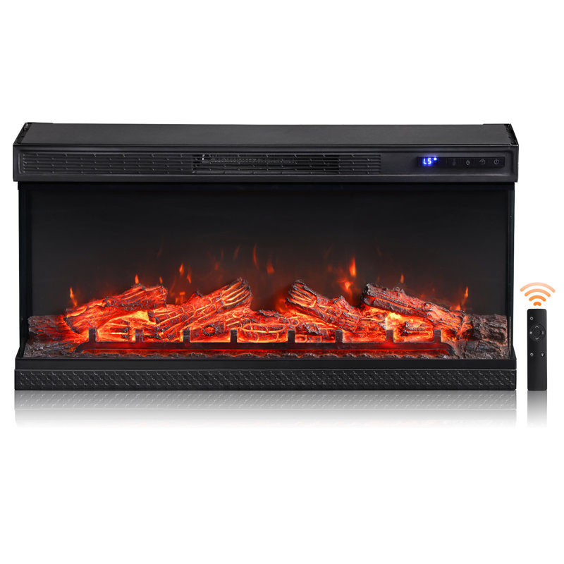 36" 3-Sided Glass Electric Fireplace, Wall Mounted and Recessed with Thermostat, 12-Color Flame, Adjustable Brightness, Remote Control with Timer, 1400W