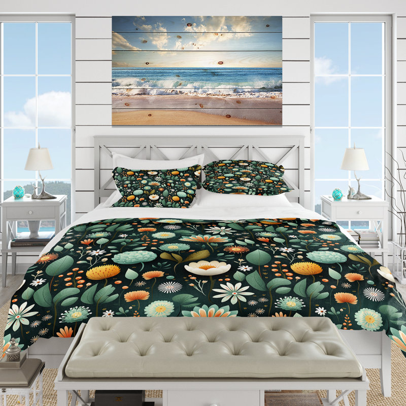 Ensemble de housse de couette Mint Poppies Motifs II, Housse de couette pour très grand lit et 2 très