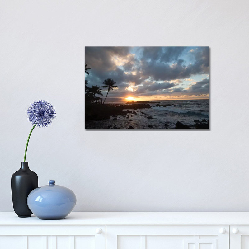Scenic View of Beach During Sunset, Hawaii, USA I 1 Piece Wrapped Canvas Wall Art, 30.48 cm H x 45.72 cm W