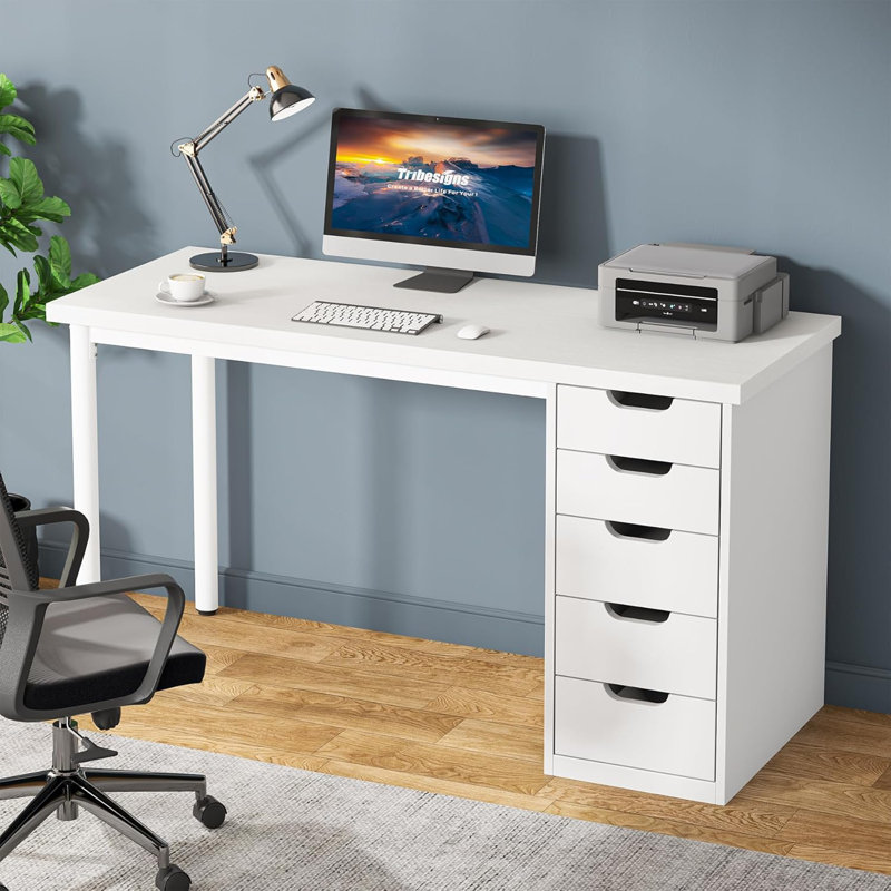 Nagore 47'' Computer Desk With 5 Drawers, Brown/White