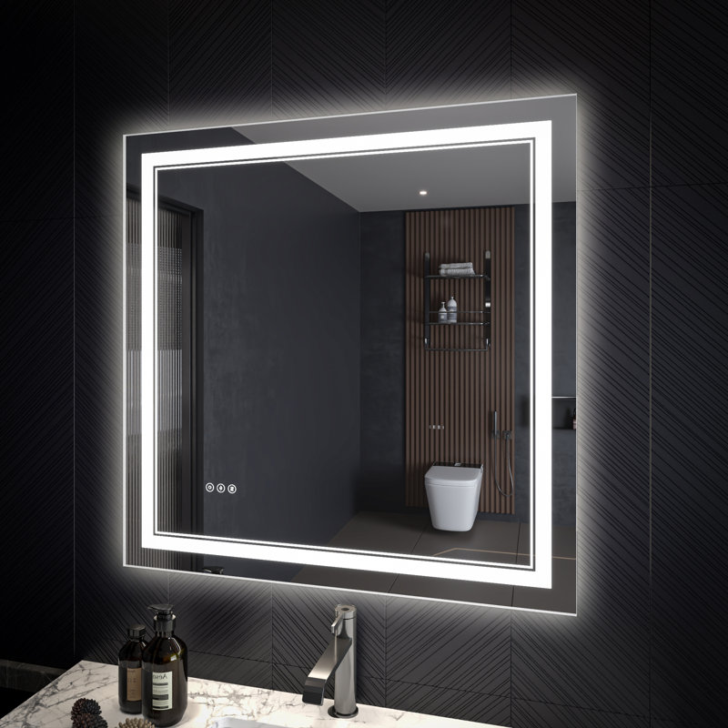 Miroir de salle de bain 36 po x 36 po à DEL avec antibuée, lumière à intensité variable et mémoire, 36 po x 36 po