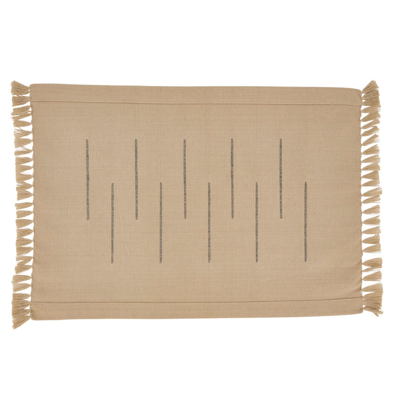 Natural Cotton Fringe Border Rectangle Placemats Set of 4