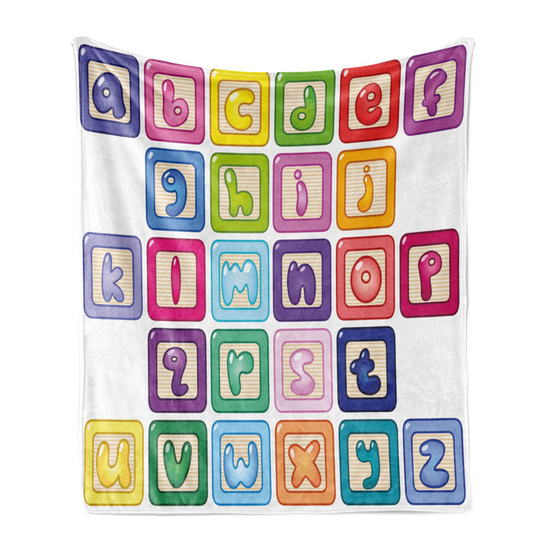 Ambesonne Science Fleece Throw Blanket Lower Case Blocks Multicolor, 50" W x 60" L
