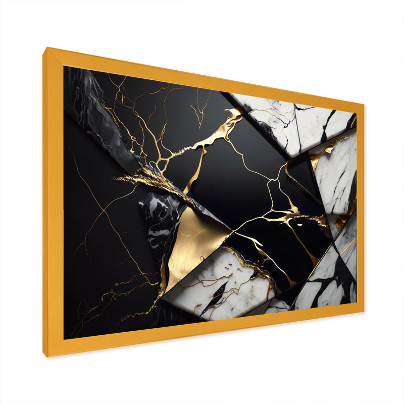 «Abstract Geode Gold IV», reproduction sur toile, Cadre doré simple, H 16 po x l 32 po x P 1 po