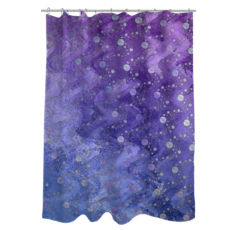 Rideau de douche simple planètes et étoiles, Bleu / dégradé mauve