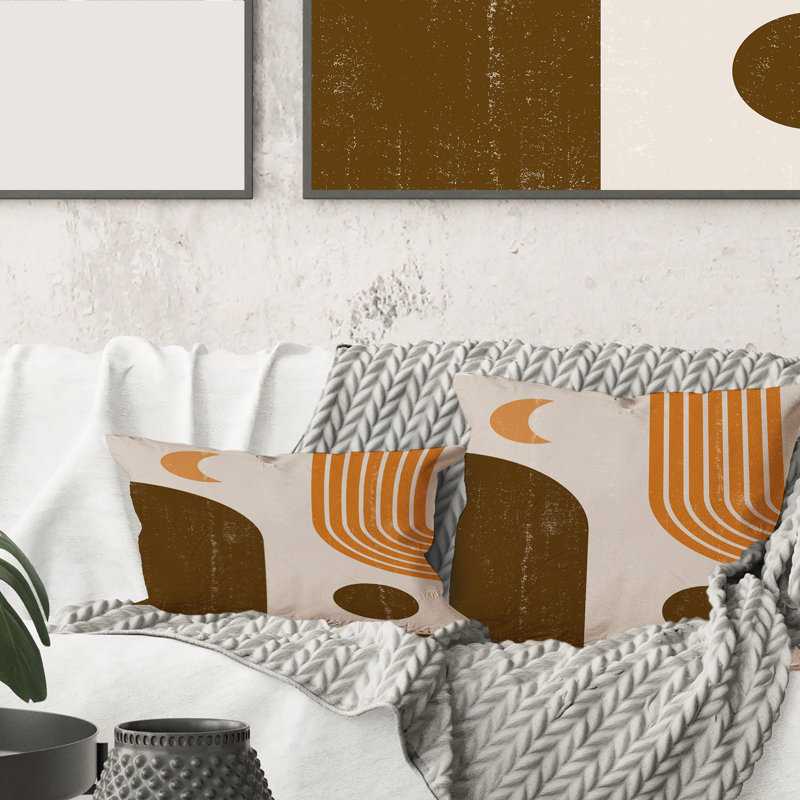 Abstrait géométrique arc-en-ciel dans des tons de terre - Coussin décoratif imprimé moderne