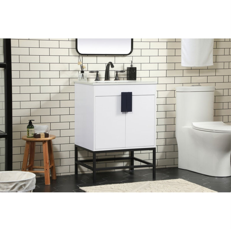 Eugene 24'' Single Bathroom Vanity with Engineered Marble Top, White