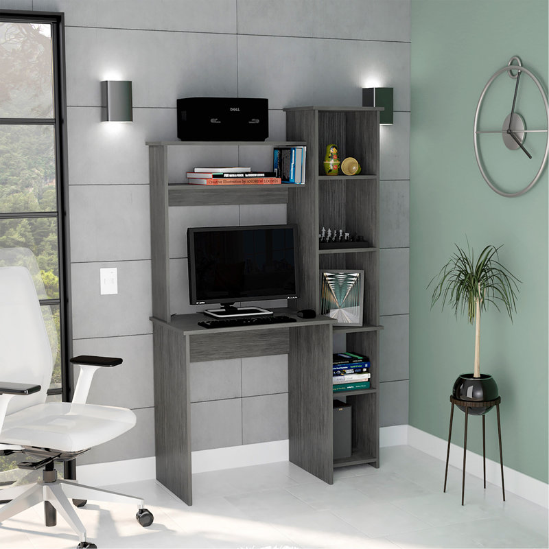 Bureau Logan, cinq casiers, finition chêne fumé, Gris