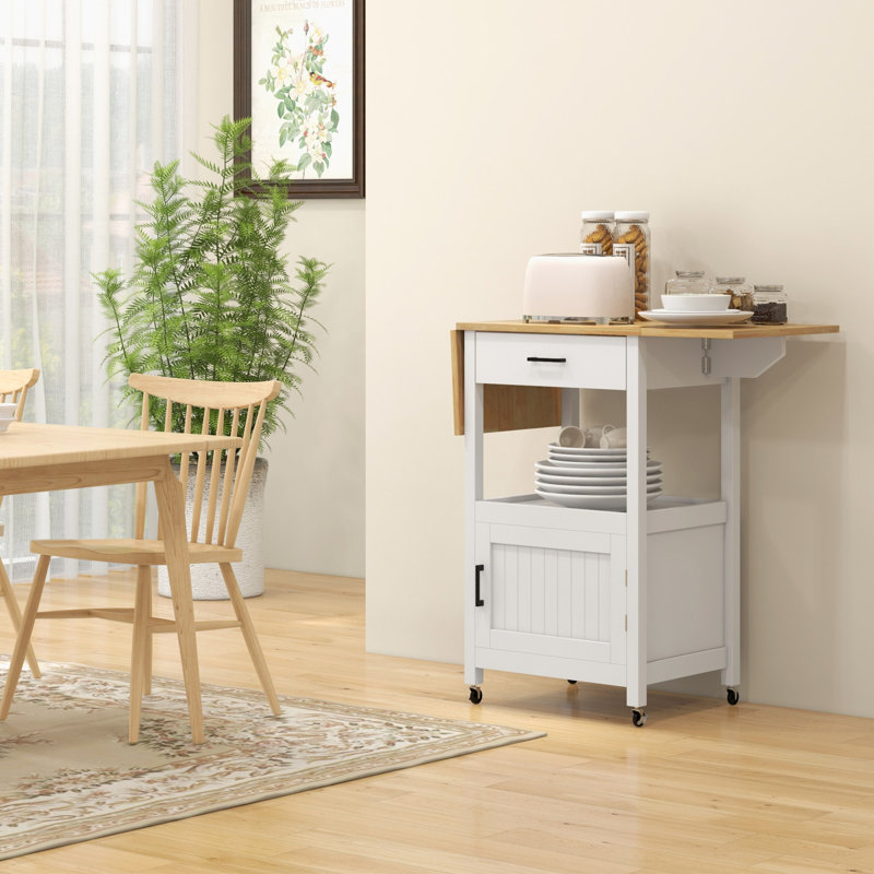 Chariot de cuisine pliable avec tiroir de rangement, armoire et tablette
