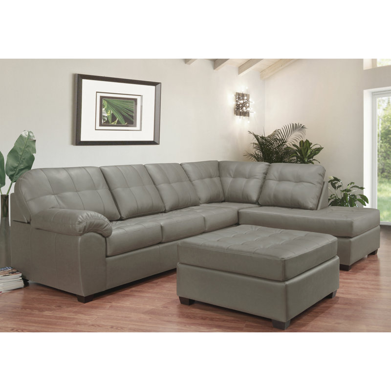 Yarber Upholstered L-Shaped Sectional Right Hand Facing, Light Gray Genuine Leather