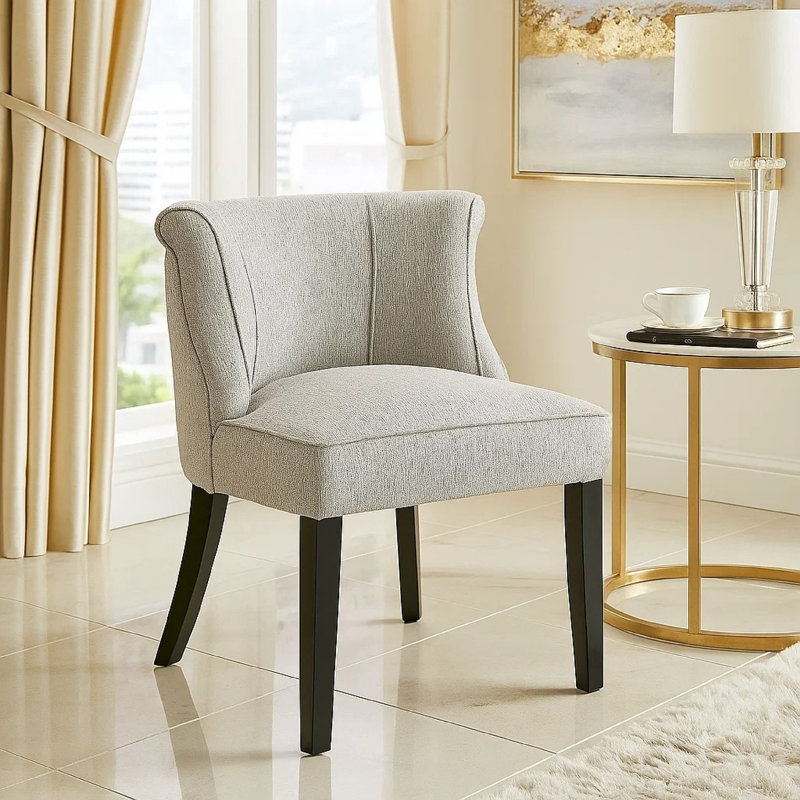 Chaise d'appoint Vasu, accents verticaux sur dossier incurvé, polyester gris