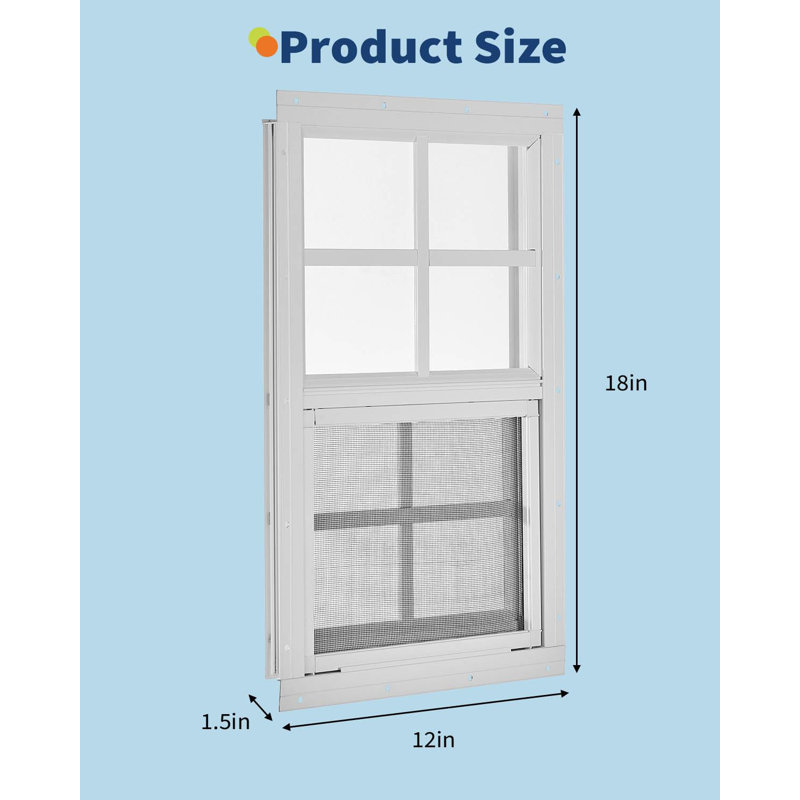 Paquet de 1 petite fenêtre coulissante pour fenêtre de 12 po x 18 po avec cadre en alliage d'aluminium et écran en fibre de verre pour poulailler