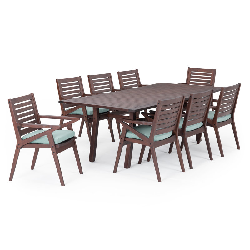 Minhaj Rectangular 8 - Person 90" Long Dining Set With Sunbrella Cushion Covers, Canvas Spa Sunbrella® Canvas