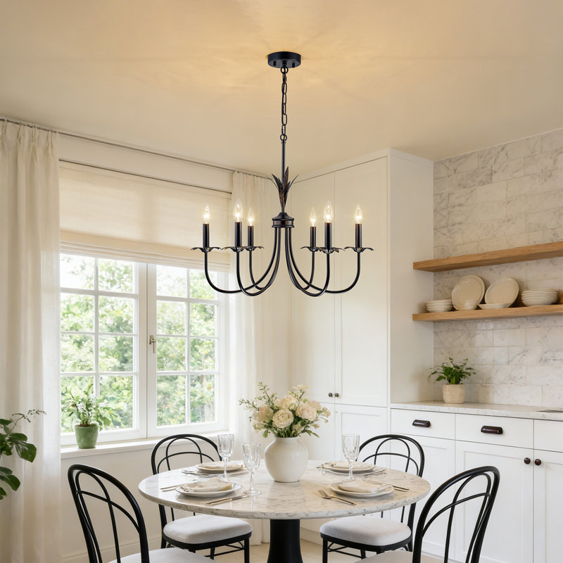 6-Light Dimmable Classic/Traditional Chandelier, Candle-Style Light Fixture For Dining Room & Entryway, Black