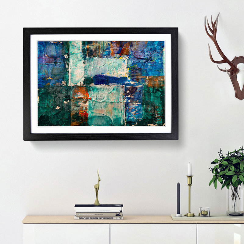 Abstract Art Painting Vol.261 by S.Johnson - Framed Print, 36cm H x 48cm W x 2cm D, Black Framed