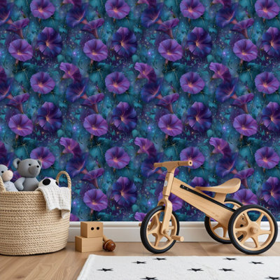 Papier peint adhésif peler et coller en PVC, revêtement mural auto-adhésif amovible avec impression élégante de style botanique victorien répétitif de style jardin de minuit, imperméable pour la décoration intérieure - rouleau