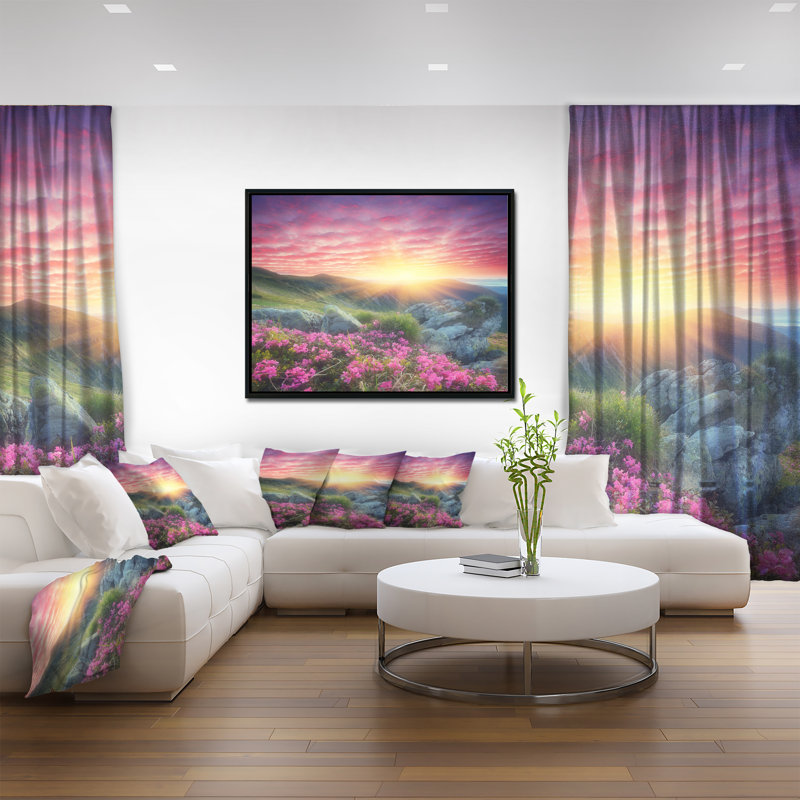 Reproduction de photo sur toile tendue, "matinée avec fleurs dans une montagne", L 40 po x H 30 po