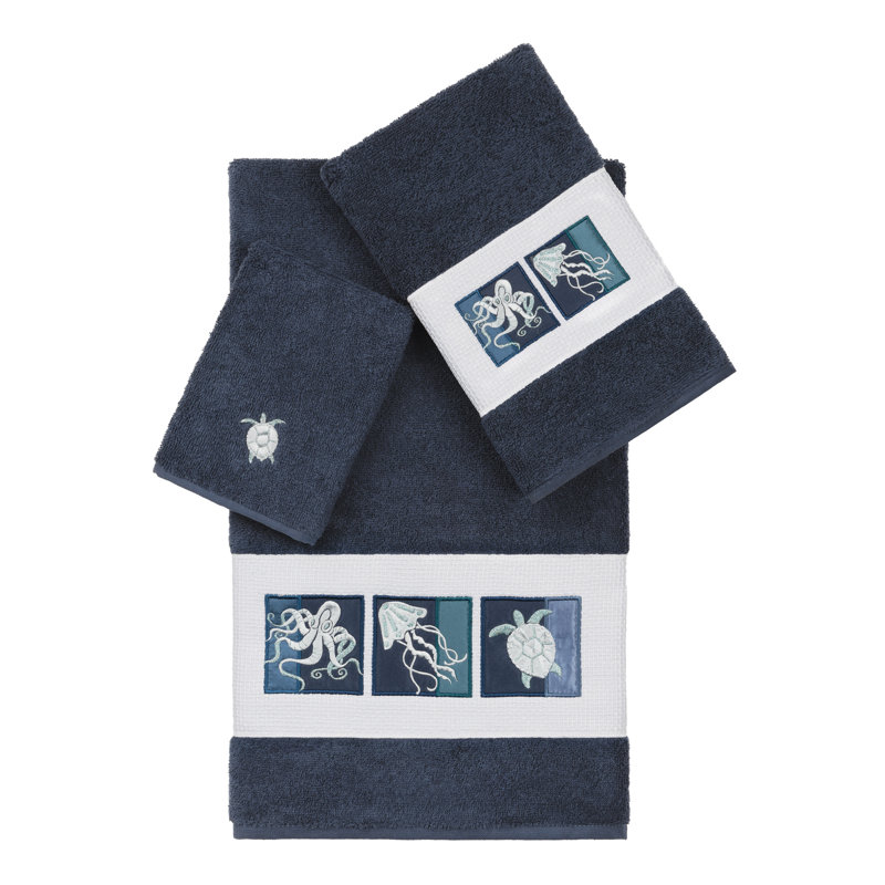 AVA 100% Turkish Cotton Ava Towel Set, Midnight Blue, 3 Piece Towel Set