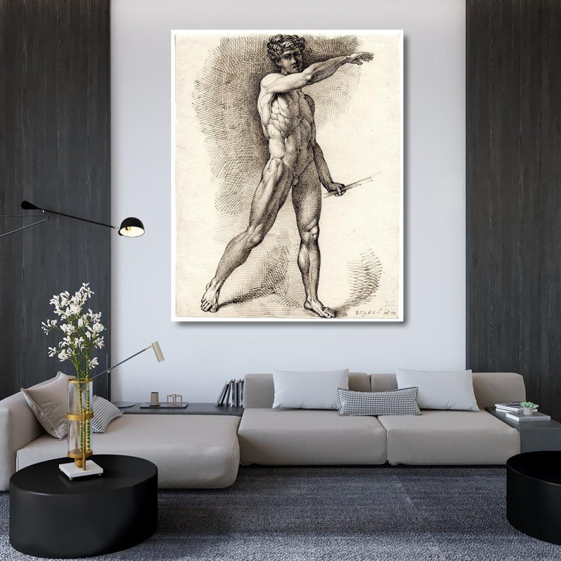 "Marche mâle nu, avec le bras levé" par David Humbert De Surveille - Art sur toile tendue avec châssis, H 48 po x l 33 po