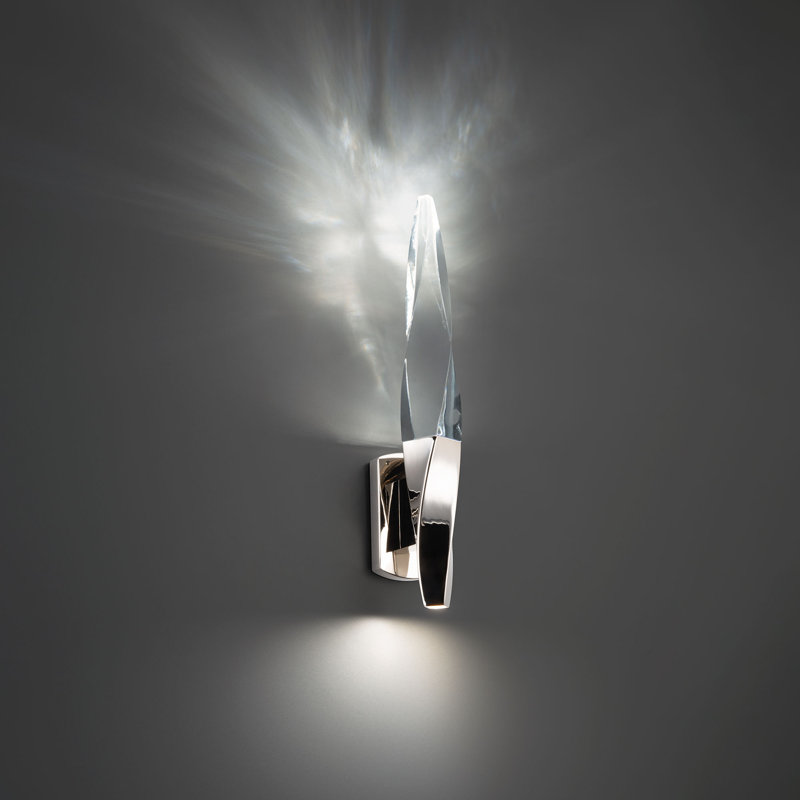 Kindjal Dimmable LED Armed Crystal Sconce With 3-CCT Color Temperature Selectable Switch (3000K-3500K-4000K), Polished Nickel