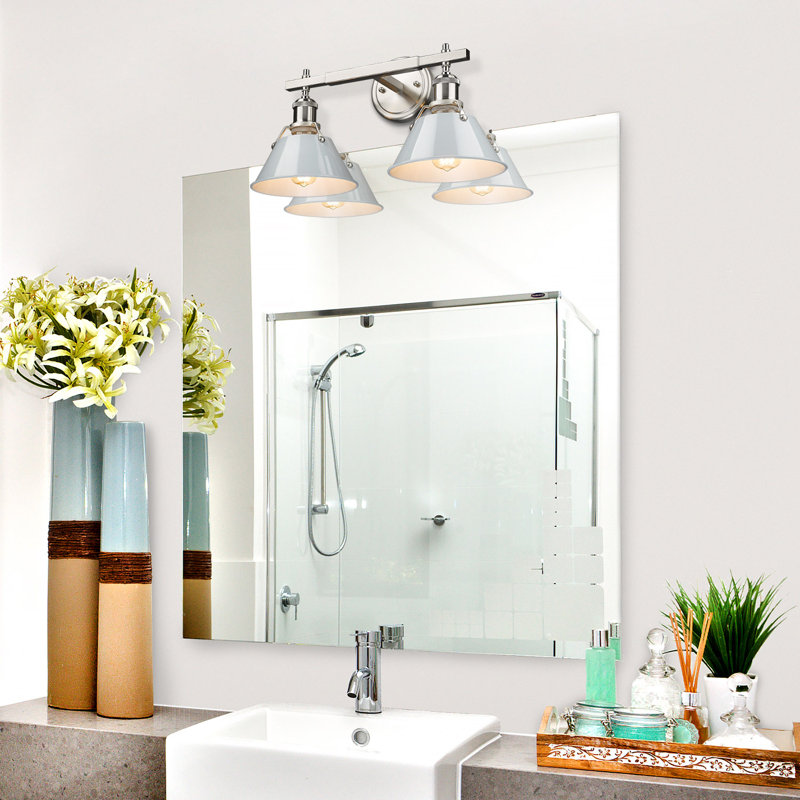 Pewter Steel Dimmable Vanity Light with Matte Black Shades