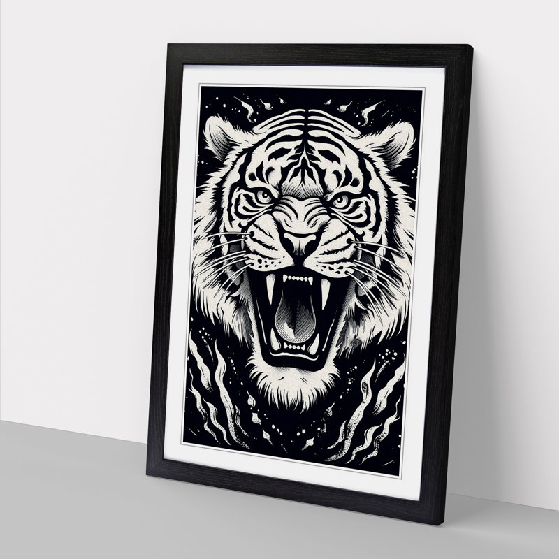 Tiger Line No.2 - Single Picture Frame Print on Wood, Black, 64cm H x 46cm W x 2cm D