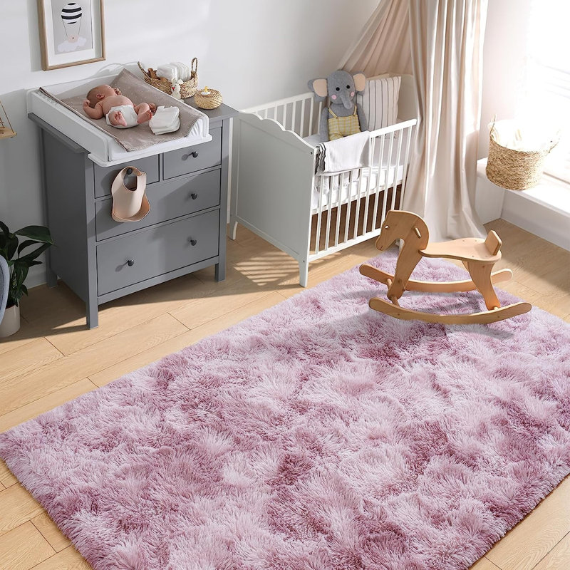 Tapis velours à poils longs Tie-Dye Luxury, Rose-mauve, 5 pi x 8 pi