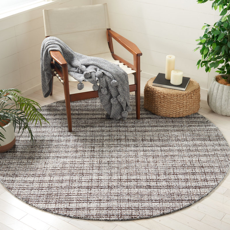 Bromsgrove Plaid Hand Tufted Wool/Cotton Area Rug in Gray/Black, Round 6'