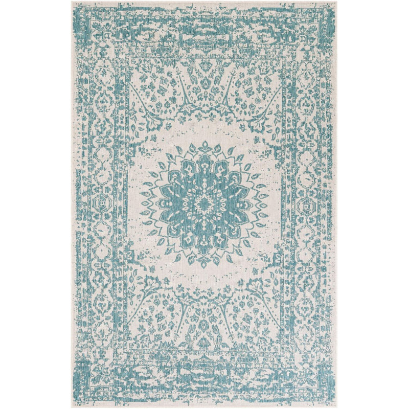 Contemporary Hintz Area Rug Aqua Color, Rectangle 5'3" x 8'