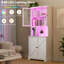 Bahut de cuisine blanc 72 po avec portes en verre, armoire de rangement 41 po avec station de charge et lumières DEL, armoire de rangement de style maison de campagne, blanc-130626990