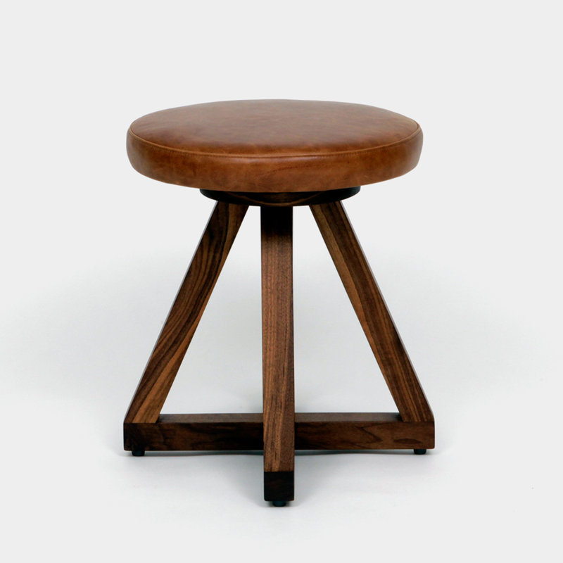 X Leather Accent Stool, Saddle, Oil-rubbed Walnut