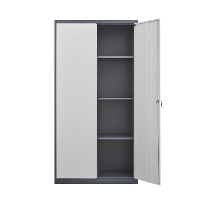 Armoire grande capacité en métal gris avec tringle et compartiments