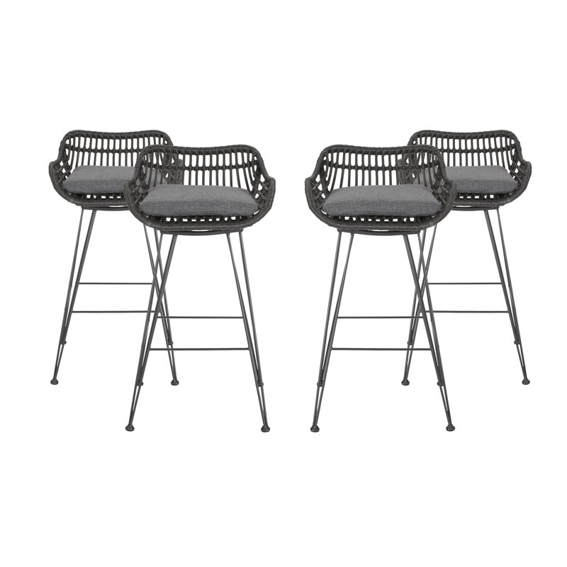 Endicott Wicker Outdoor 30'' Bar Stool with Cushion, Grey