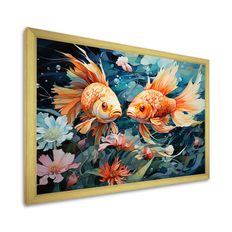 Pêche fantaisiste I - impression, H 16 po x l 32 po x P 1 po, Cadre doré simple