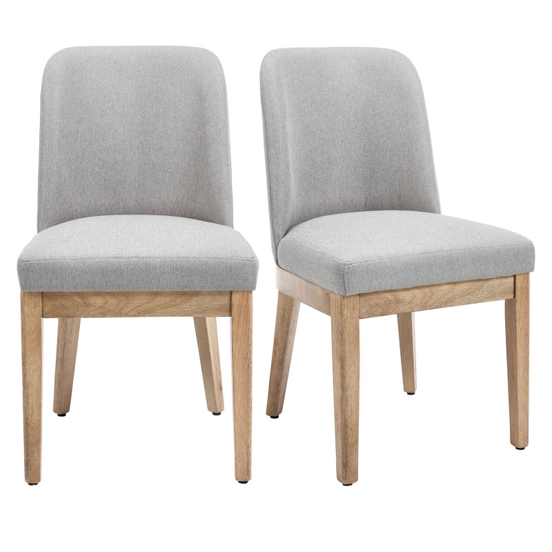 Upholstered Dining Side Chairs With Solid Wood Legs, Gray