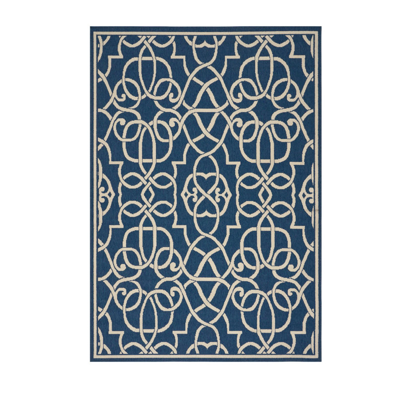 Tapis bleu / blanc Ryne, Rectangle 5 pi 25 po x 7 pi 5 po