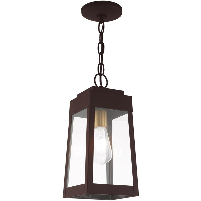 Lanterne suspendue d'extérieur 6,25 po à 1 lumière en verre transparent, Noir / Bronze