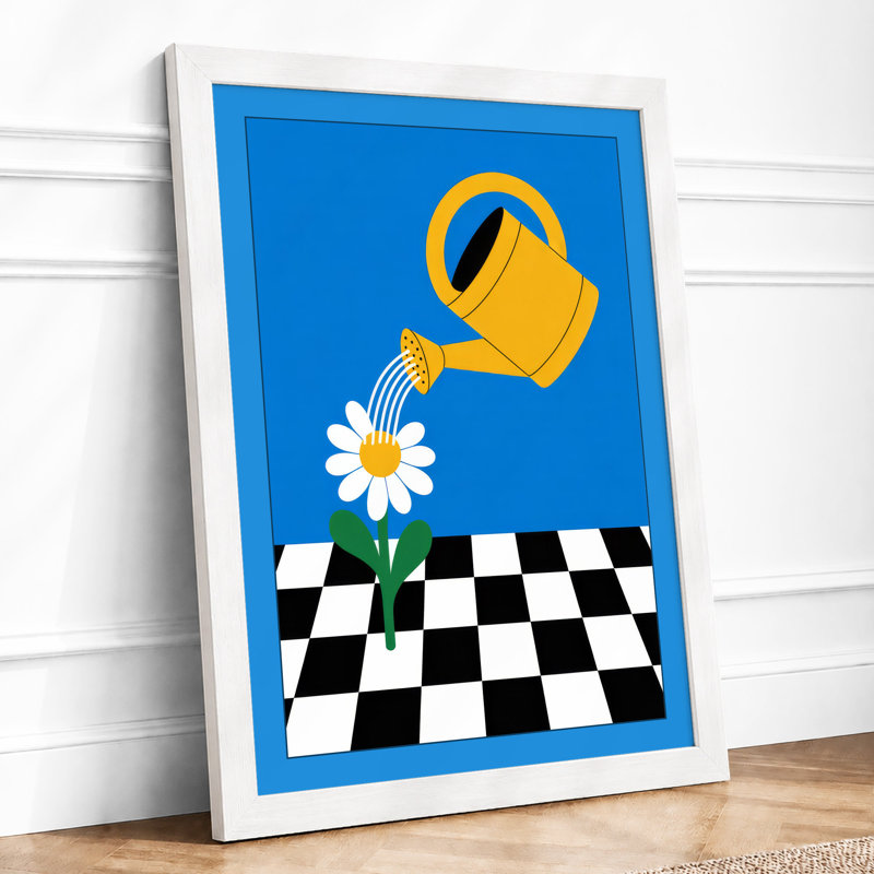 Watering the Daisy Modern - Framed Print, A4 - 29.7 x 21.0 cm, White