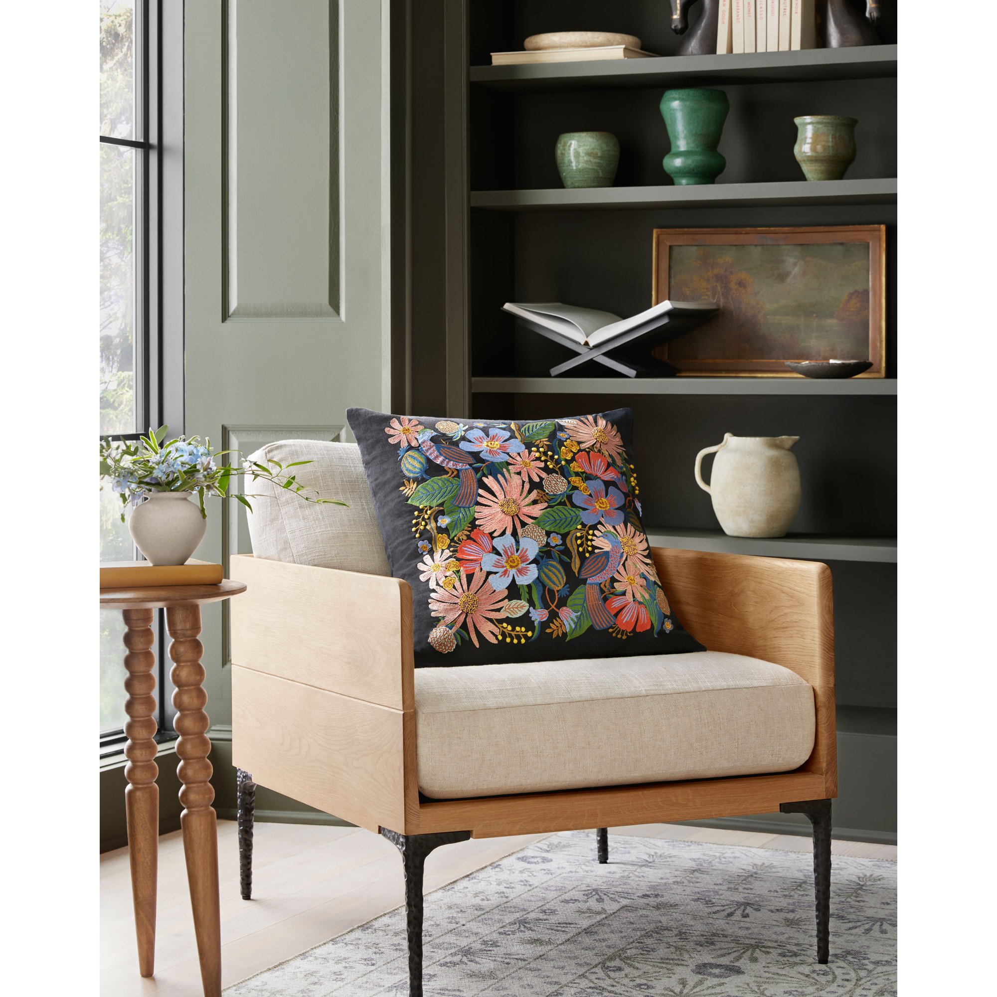 Rifle Paper Co. x Loloi Dovecote 22" x 22" Pillow, Polyester/Polyfill, Black