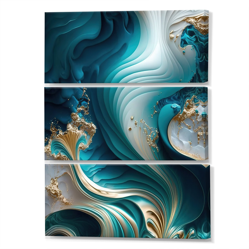 «Lianabel Abstract Geode Turquoise III» sur toile, reproduction de 3 pièces