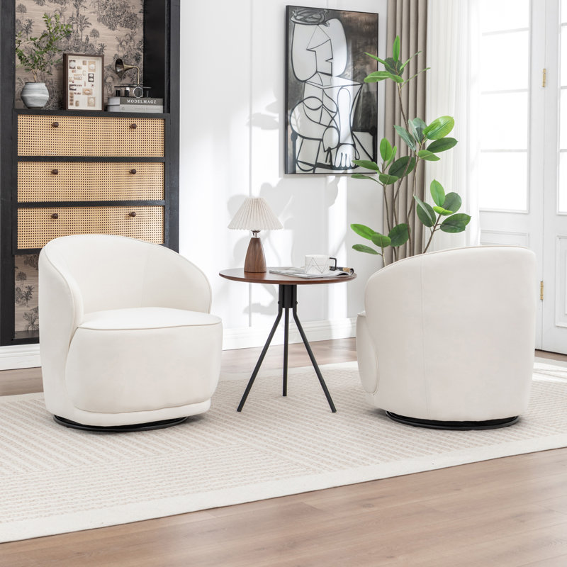 Stith Velvet Upholstered Swivel Barrel Chair, Beige Velvet