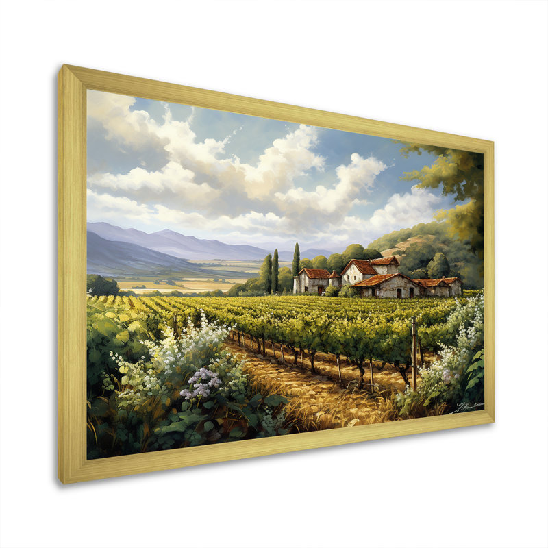 Vineyard Charm Landscape I - Vineyard Wall Art, Cadre doré simple, H 12 po x l 20 po x P 1 po