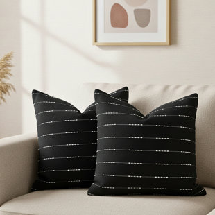 Striped Throw Pillow, Cotton Cushion With Woven Stripes (Set of 2)